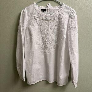 Talbots Eyelet Embroidery 3/4 Sleeve Top Size Medium White NWT!